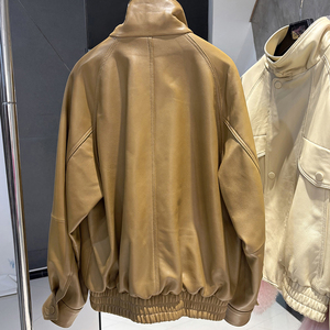 Blouson Bomber Oversize Ample en Véritable Peau de Mouton pour <span class=keywords><strong>Femme</strong></span>, Manteau Décontracté d'Automne en Cuir Véritable Grainé - Product Image 6