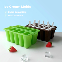 Moule à glace à dix cavités en silicone de qualité alimentaire avec bâtonnets en bois pour desserts glacés faits maison