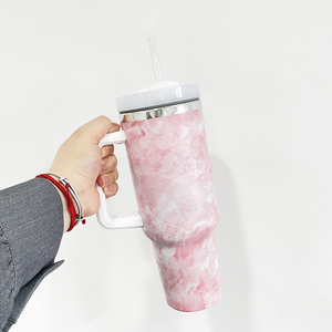 Available Stainless Steel Beer Mug Water <strong>Bottle</strong> 40oz <strong>Ocean</strong> Blue Tie-Dye Tumblers with Handle and Straw - Product Image 4