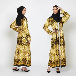 开放式正面阿巴亚女孩时尚印花阿巴亚羊毛衫阿巴亚设计石头作品批发英国廉价服装穆斯林