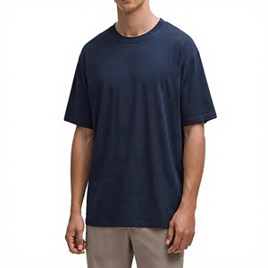 Camiseta de Hombre Azul Marino Lisa Teñida 100% Algodón Manga Corta Cuello Redondo Casual Oversize de Corte Regular Tejido Jersey - Product Image 1