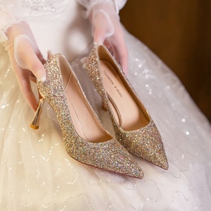 Escarpins à talons hauts pour femmes, à bout pointu, à paillettes dégradées, talon aiguille, pour mariée, mariage, soirée, cérémonie - Product Image 5