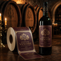 Étiquettes personnalisées pour bouteilles de vin rouge, estampage à chaud doré, rouleau auto-adhésif, étiquettes imperméables en acrylique avec code-barres, face avant et arrière, pour vin mousseux