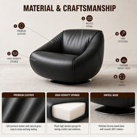 Fauteuil individuel ergonomique en cuir véritable de style minimaliste italien pour salon, bureau à domicile, fauteuil de détente pivotant
