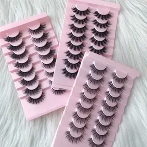 Factory Sample 8-pairs 3D Natural Faux Cils Mink Strip Lashes Pack 8-15mm Wispy Fluffy False Eyelashes Vendor Daily Makeup