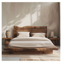 Wabi-Sabi-Stil Vintage Naturholz Villa Hotel Inneneinrichtung Kampferbaum Doppelbett mit verwitterter Plattform aus Massivholz