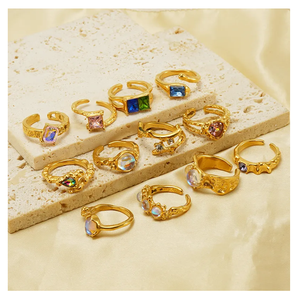 Bague en pierre de lune irrégulière vintage ajustable de qualité supérieure pour femmes, en acier inoxydable imperméable, design géométrique, CZ tendance - Product Image 3