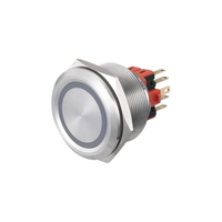 Bouton en acier inoxydable de 30 mm à tête plate, anneau lumineux LED, indice de protection IP65, 1NO, utilisation automobile et industrielle