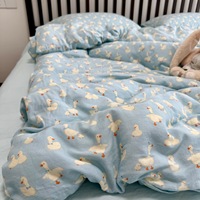 Set Sprei 4 Potong Katun 100% Lapis Ganda Motif Kartun Anime Tanaman Bunga Gaya Instagram untuk Ibu dan Bayi