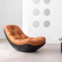 Fauteuil individuel en cuir véritable noir et fibre de verre, design coquille d'œuf, pour salon et hôtel, de sol à plafond