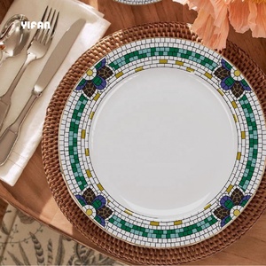 Assiettes de luxe haut de gamme à motif végétal pour mariage, vert et rose, élégantes, en porcelaine fine, service de table - Product Image 5