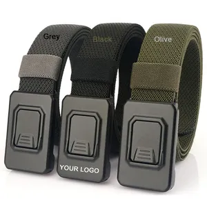 Custom Buckle Logo Metal Nylon Elastic Stretch Canvas Men Golf Fabric Webbing Woven Belts For Outdoor Clothing Accessories