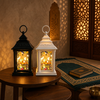 Lanterne Ramadan Kareem à LED, décoration Eid Mubarak, lampe suspendue islamique rétro pour la maison, ornement de table confortable, noir
