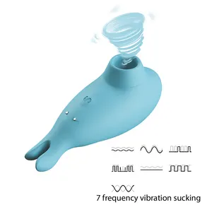 Requin bleu étanche en silicone souple mini 7 modes poche de succion mini clitoris et mamelon jouets sexuels vibrants pour fille