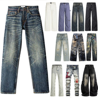 Pantalon en denim brut selvedge personnalisé pour homme, style streetwear vintage, délavé, coupe classique ample, jean droit décontracté pour homme