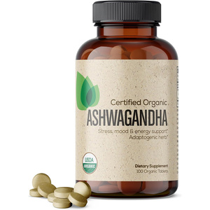 Ashwagandha Stress Bio Aide à l'humeur et à l'énergie Herbe adaptogène Comprimés biologiques Complément alimentaire - Product Image 1