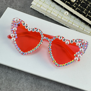 Occhiali da sole con lenti sfumate per feste alla moda strass a forma di cuore giallo per PC decorazione con perla Oversize Cat Eye sposa Be - Product Image 4