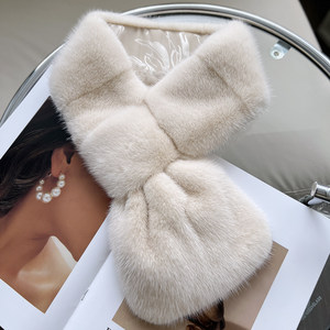 Sciarpa Elegante in Vera Pelliccia di <span class=keywords><strong>Visone</strong></span> Eco-Friendly da Donna, Stola Bianca con Collo Incrociato, Scaldacollo Invernale, Vendita all'Ingrosso per Boutique - Product Image 4