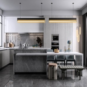 BAILOM <span class=keywords><strong>Cucina</strong></span> Modulare Personalizzabile Moderna ed Elegante, Ecologica, con Finiture Rosse, Armadi in Vetro con LED, Isola <span class=keywords><strong>Nera</strong></span> - Product Image 2