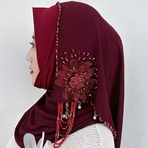 Chapeau à pompon musulman, hijab pour femmes avec pompon floral et cristaux brillants - Product Image 5