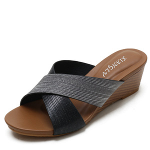 Women's Wedge <b>Sandals</b> Open Toe Faux Leather Mid Heel Comfort Summer Slip-On Elegant Style Drop Shipping - Product Image 1