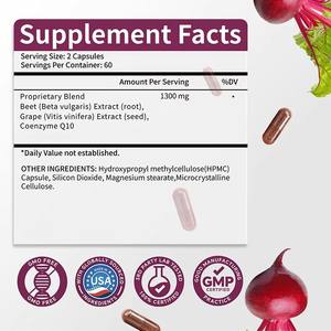 แคปซูลบีทรูทแบบ Private Label & OEM - 1300 มก. ผสมโคคิวเท็นและสารสกัดจากเมล็ดองุ่น ช่วยควบคุม<span class=keywords><strong>ความ</strong></span><span class=keywords><strong>ดัน</strong></span>โลหิต บรรจุ 120 แคปซูล - Product Image 2