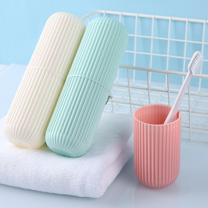 Portable Toothbrush Cup With <b>Storage</b> <b>Box</b> For Travel And Outdoor Use Plastic <b>Material</b> Rope Bound Design - Product Image 3