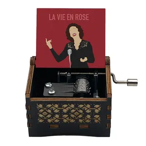 Music Box La Vie En Rose Wholesale Hand Crank Wooden 18 Note Accept Custom Tune Wooden Birthday Gift