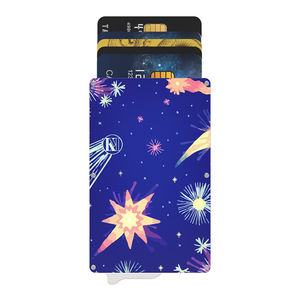 Porte-cartes fin en aluminium, étui à motif floral bleu, porte-cartes anti-RFID, porte-cartes sans fermeture - Product Image 2