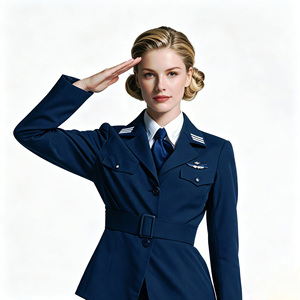 Disfraz de Piloto Vintage de los Años 40 para Mujer, Uniforme Retro de Aerolínea Azul Marino con Chaqueta Entallada de Manga Larga, Falda y Cinturón - Product Image 5