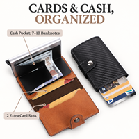 Portefeuille compact anti-RFID avec porte-cartes pop-up, étui en aluminium, fermeture à pression, 2 emplacements supplémentaires pour cartes, poche pour billets, pour hommes et femmes