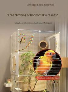Villa écologique pour perroquets, cage à oiseaux avec barres horizontales épaisses, division à trois niveaux pour tous types d'oiseaux, empêche les évasions - Product Image 5