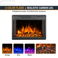 Insert de cheminée électrique de 28 pouces, chauffage encastré mural avec flamme multicolore et effet de bûches de charbon réalistes pour salon