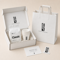 Kit d'emballage de café personnalisé en PE blanc minimaliste et recyclable avec sacs à fond plat et pochettes – Coffret cadeau pour torréfacteur
