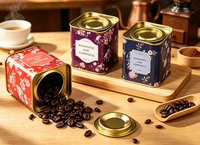 Boîte de rangement carrée en métal avec couvercle, imprimée de motifs floraux personnalisés, pour le thé, le café, les bonbons, les emballages cadeaux