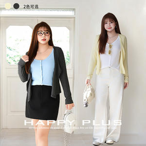 Runqi – Cardigan en tricot modal à blocs de couleurs, effet deux pièces, manches longues, grande taille, vêtements de protection solaire pour femme N9136 - Product Image 2