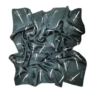 Sciarpa di seta donna stampata chitarra (piccola) sciarpa fazzoletto capelli ordito seta con foulard stampato digitale