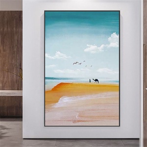 Dipinto a Mano 100% Paesaggio del Deserto per Decorazione Soggiorno, Cielo Blu, Mare, Cammello, Gabbiano, Dipinto a Olio su Tela, Arte Murale Paesaggistica - Product Image 1
