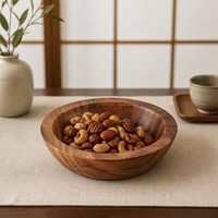 Groothandel duurzame premium natuurlijke massief houten verdikte ronde serveerschaalset voor fruitsalade, snacks, thuis en hotel