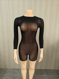 Nuova Tuta Corta Estiva in 5 Colori, Sexy, Elasticizzata, in Tessuto Lucido Trasparente, Manica Lunga, Aderente, Pezzo Unico - Product Image 6