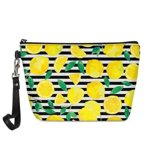 Bolsa feminina portátil de limão, bolsa fashion para cosméticos, pochete portátil para mulheres