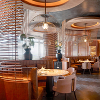 Ensemble de meubles de restaurant commercial JEILI, design moderne, luxe, banquette en cuir sur mesure, table ronde en marbre, chaise en velours