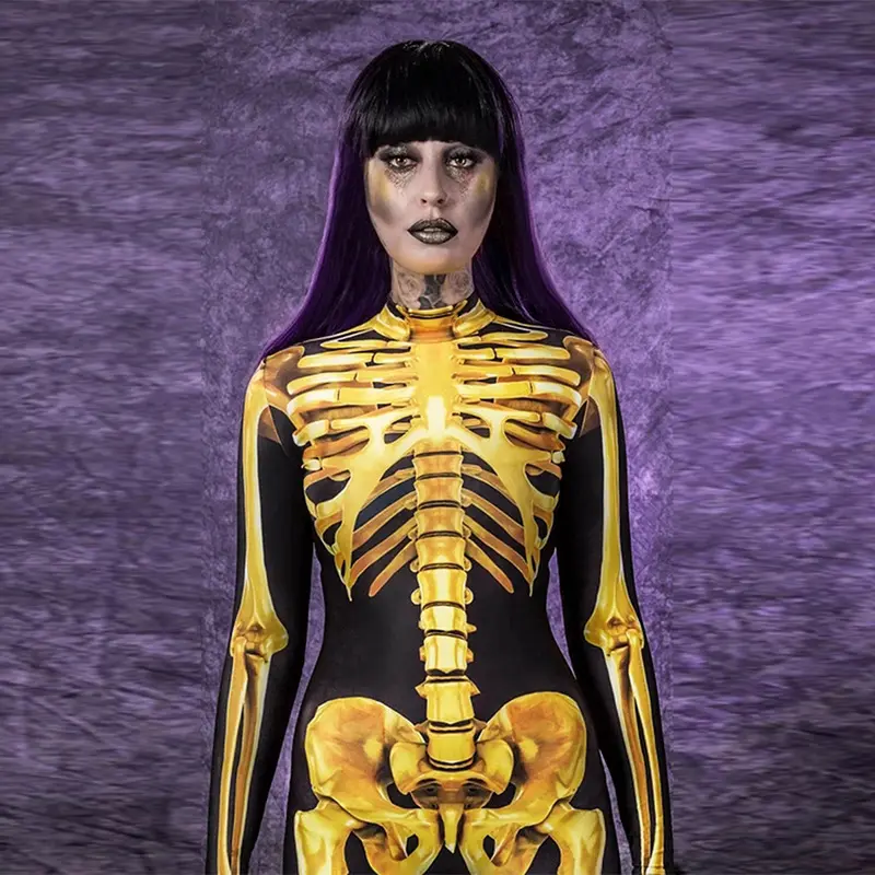 Jumpsuit Jumpsuit Wanita Dewasa Halloween, Kostum Cosplay Tulang Tengkorak Bola Halloween 2020