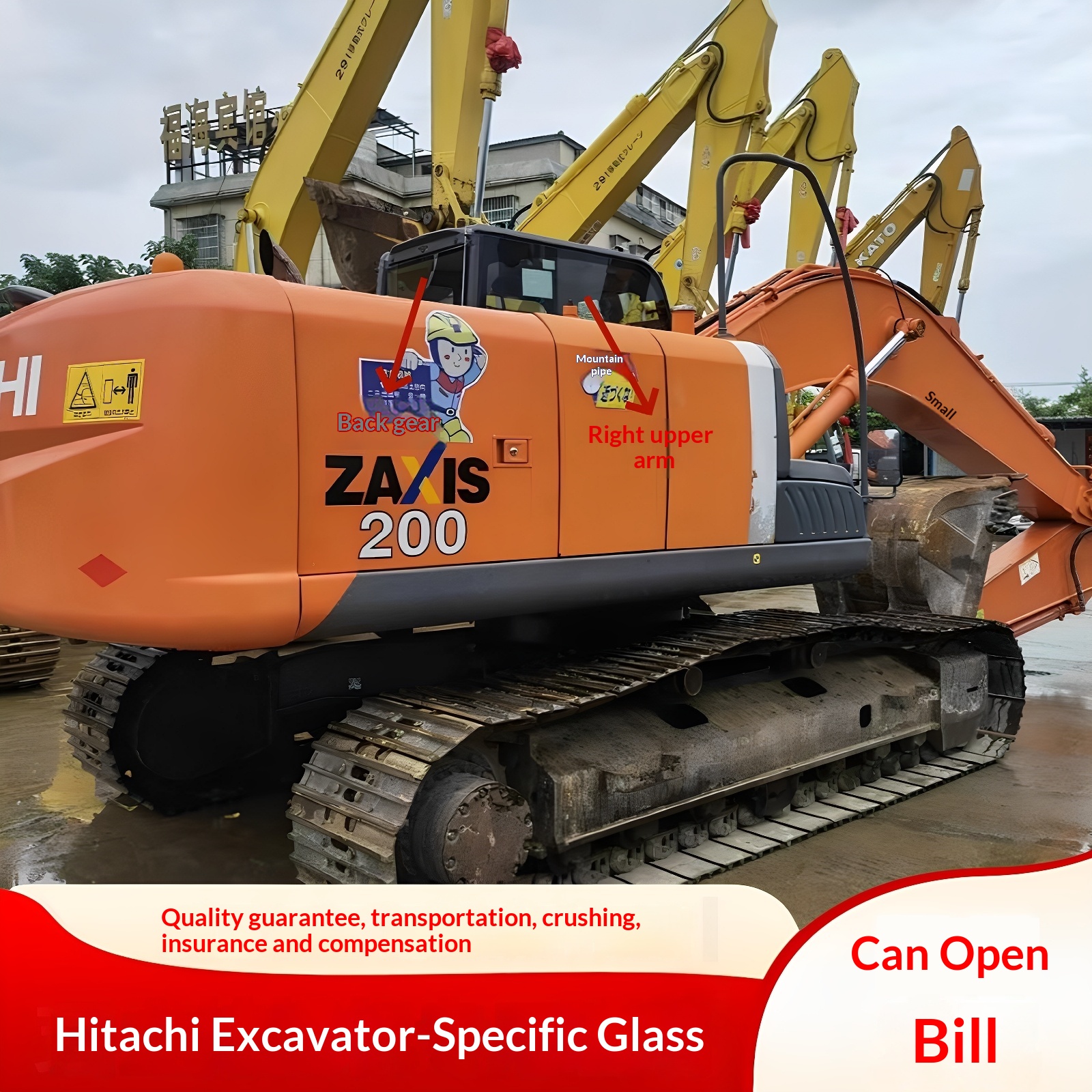 Hitachi Excavator ZAX200/210/240/250/330/360-3 Cab Windshield
