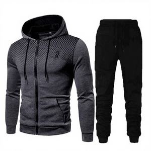 Ensemble de survêtement de sport pour homme de style nouveau, à capuche, antibactérien, respirant, en coton/polyester, léger, motif uni, deux pièces, haut - Product Image 4