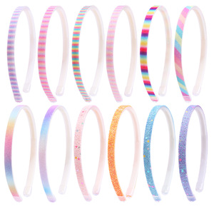 ربطة شعر متدرجة اللون قوس قزح لامعة للأطفال والفتيات، تصميم جديد على شكل قلب مع لمعان، عصابة رأس متدرجة اللون 1 سم - Product Image 5