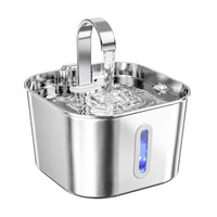 PAIPET - Bebedero para Mascotas de Acero Inoxidable Cuadrado de 2.2L, Ultrasilencioso, Dispensador de Agua para Gatos de Metal 304 con Ventana Visible para el Nivel del Agua