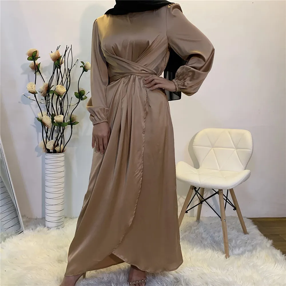 Eid Mubarek Abaya 두바이 터키 새틴 Hijab 이슬람 드레스 인도 유럽 미국 이슬람 의류 드레스 오만 Vestidos