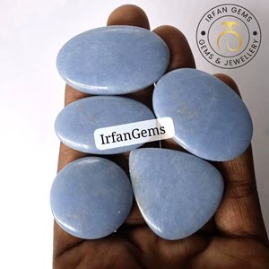 คริสตัลแองเจลไลท์ธรรมชาติ 100% แบบคาโบชอง ขัดเงาด้วยมือ สีฟ้าอ่อน สำหรับทำเครื่องประดับ แหวน จี้ ต่างหู บำบัดรักษา - Product Image 1