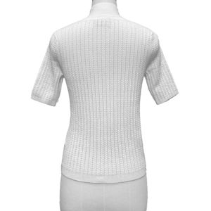 Pull en tricot pointelle pour femme, col montant, manches courtes, fin et respirant, en viscose et polyester, pour le printemps - Product Image 2